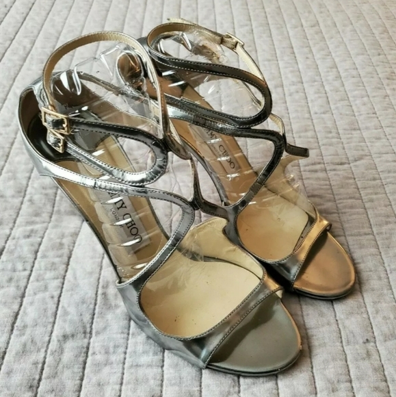 Jimmy Choo Ivette Silver Leather Strappy Sandals - Picture 4 of 11